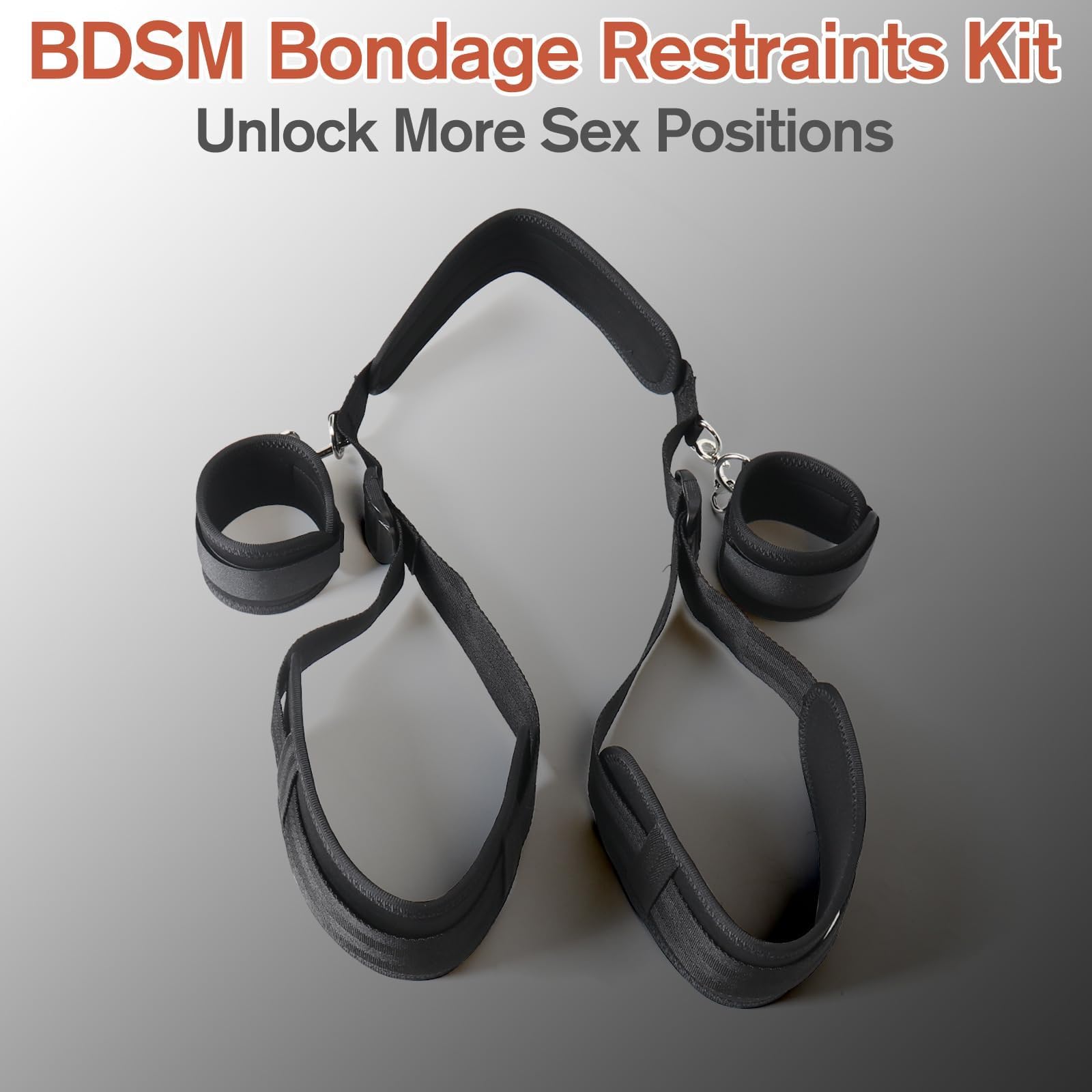 Sex Bondage BDSM Kit, Bed Restraints Set with Handcuffs Neck to Thigh/Ankle, Adjustable Leg Straps&Handcuffs for SM Adult Couples Game Play, Sex Toy for Women Beginner Leg Straps Tie Set Rope: Black