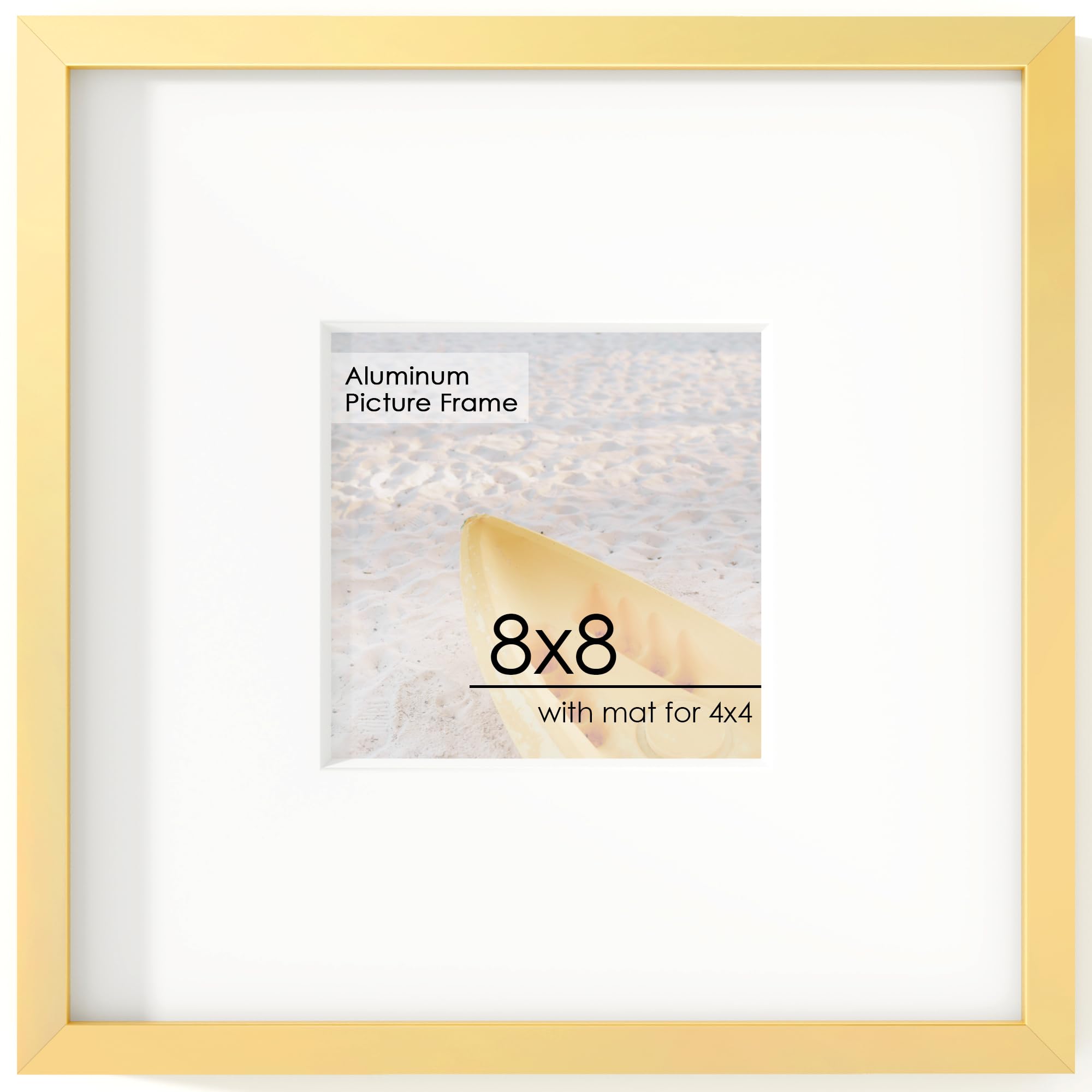 FLYJOE 8x8 Metal Square Picture Frame For Wall With Mat For 4x4, 8''x8'' Aluminum Photo Frames with HD Plexiglass For Home Decor, Minimalist Modern Poster Frame Home Wall Decor, Gold