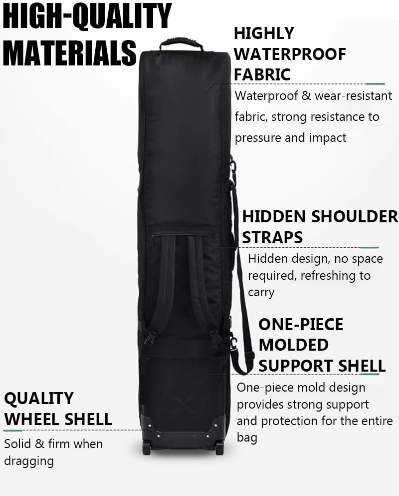 Rolling Ski Bag, Ski Boot Travel Backpack, Water Resistant Ski Snowboard Bags for Air Travel, Large Capacity Family Ski Bag, Travel Ski Bag for Boots, Helmets, Goggles & Outerwear