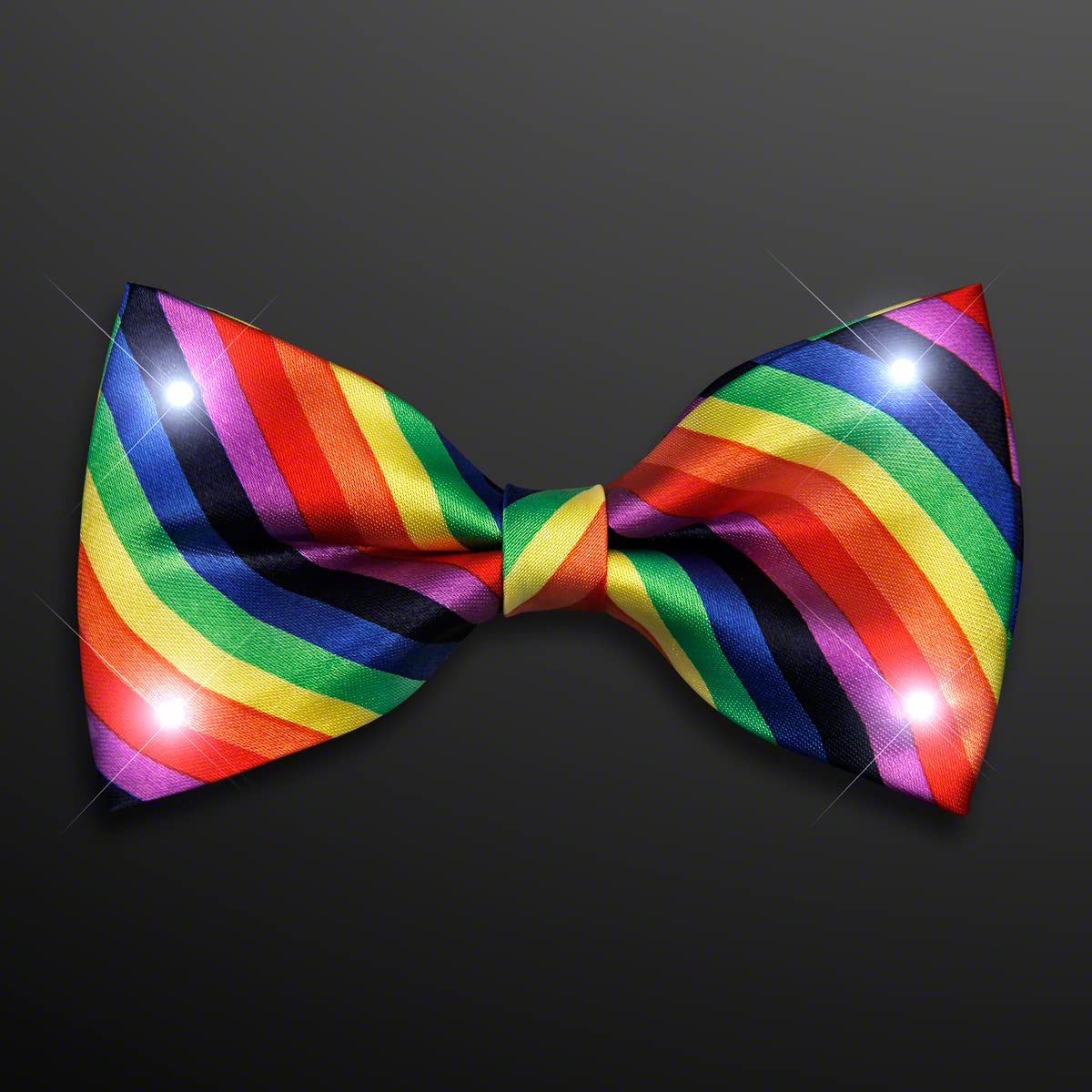 blinkee Rainbow Stripes Bow Tie with White LED Lights