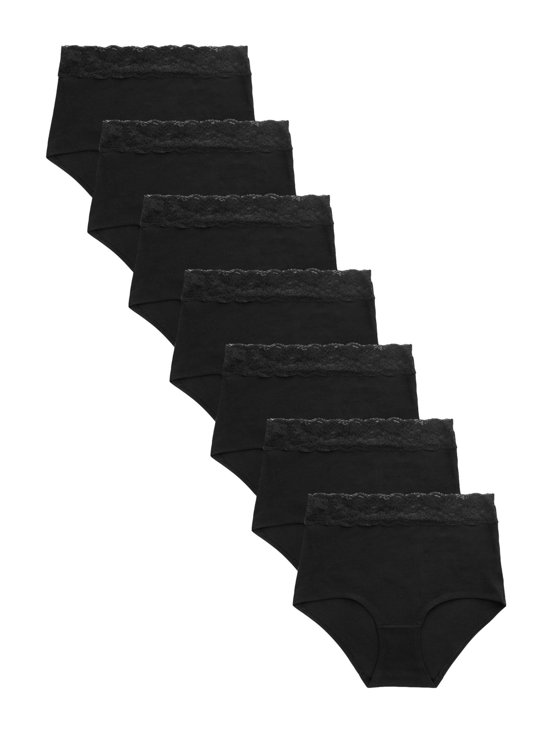 NEXT Mujeres Pack de 7 Braguitas Anchas de Encaje y algodón Negro 44