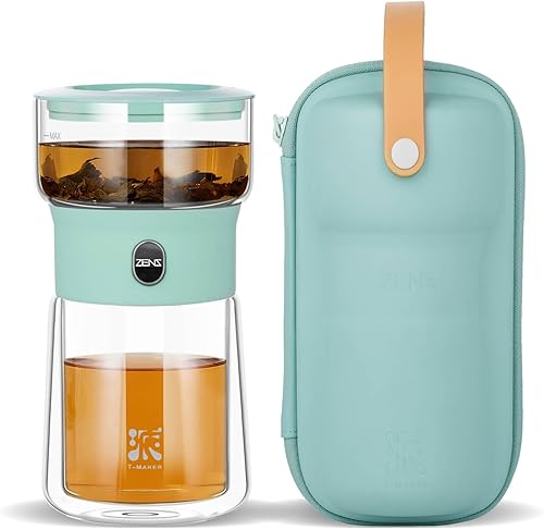 Miniatura 11 de ZENS Tetera infusora de té de vidrio moderna, tetera inteligente de un solo toque para difusores de té sueltos con taza aislada y kits de té