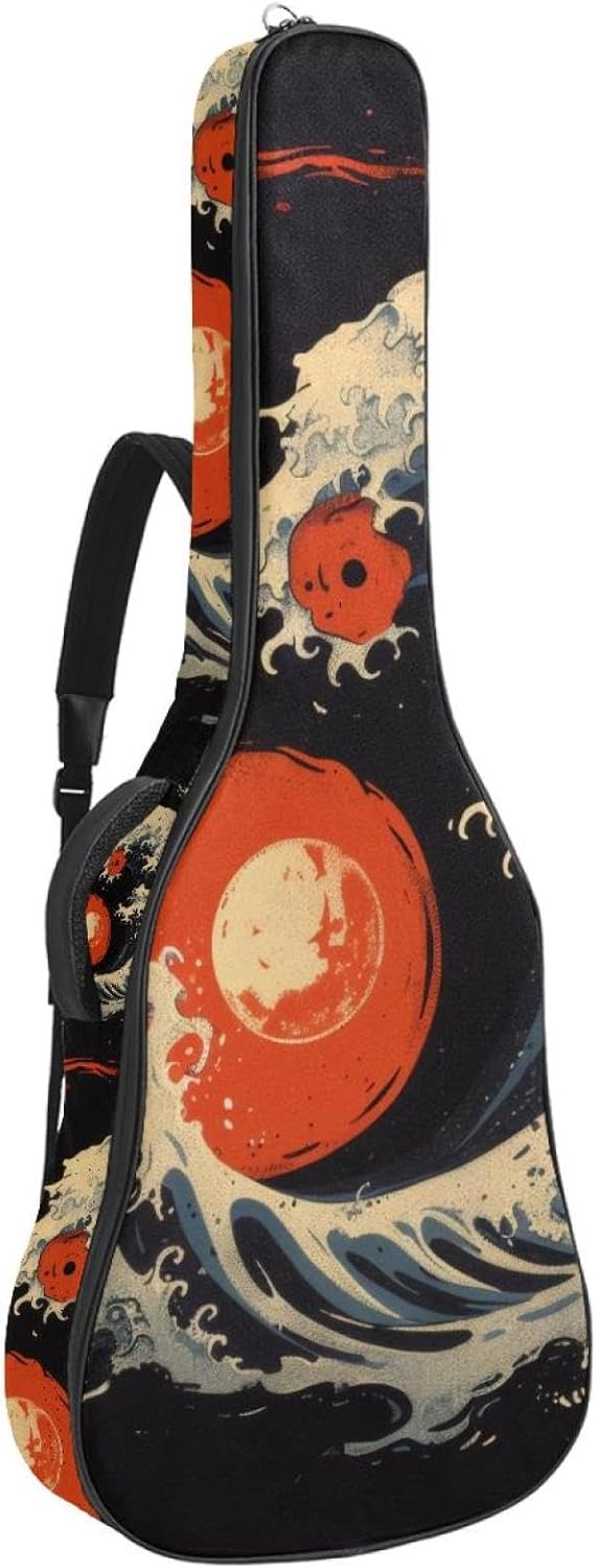 Acoustic Guitar Bag 0.4 Inch Thick Padding Waterproof Guitar Case Gig Bag for 40 41 42 Inch Electric Bass Classical Guitar, Fire Water Chinese Yin Yang Pattern