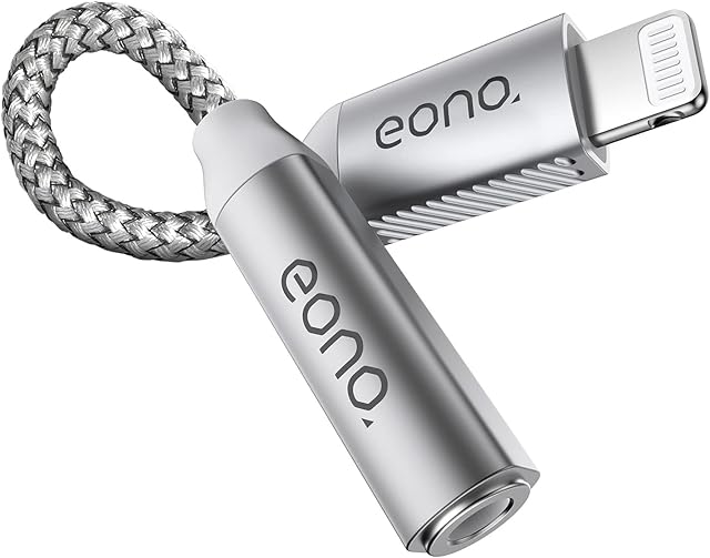 Amazon Brand - Eono iPhone headphone jack adapter, MFi Chip TRRS, lightning to 3.5mm aux cable earphone adapter, Compatible with Apple iPhone 14 Pro Max Plus 13 Mini 12 11 XR XS, iPad Air, Car