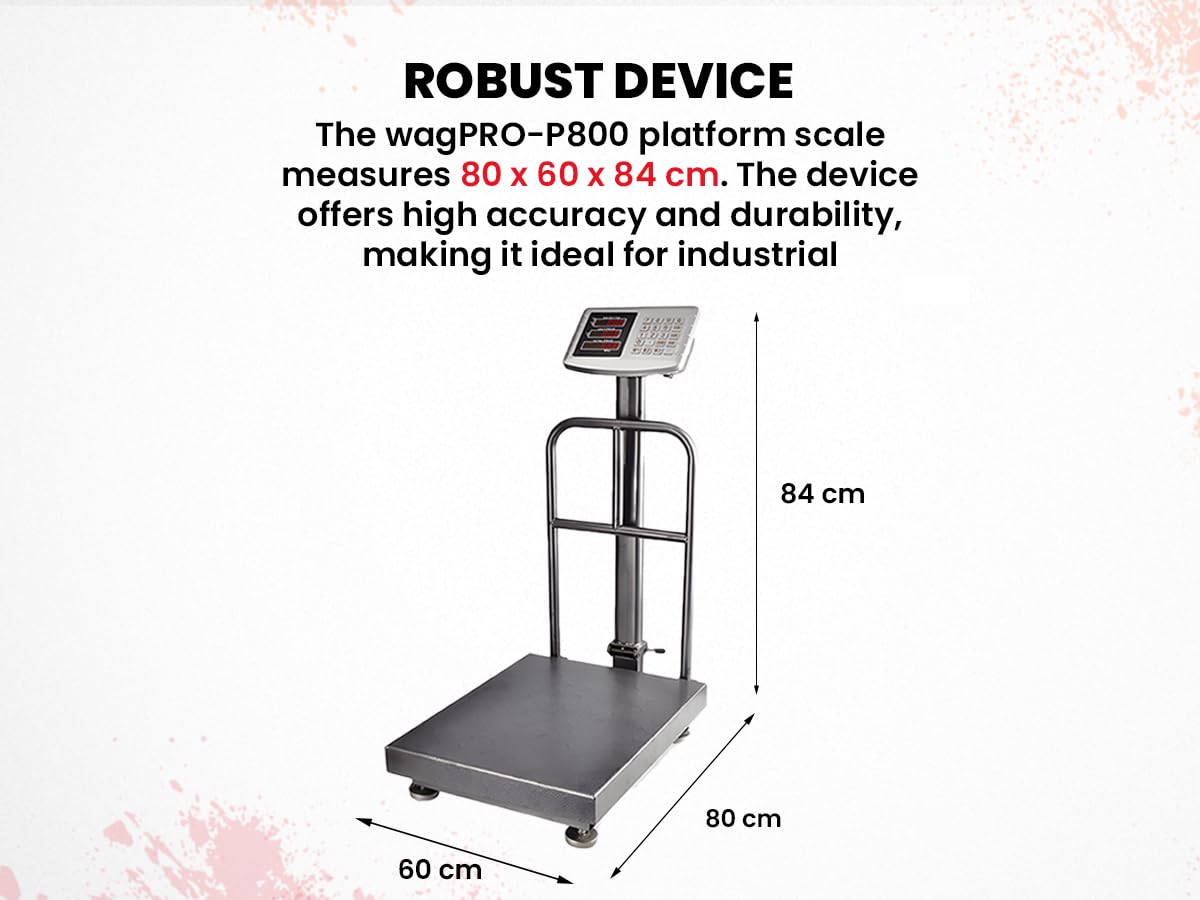 Bilancia a Piattaforma, Bilancia da Magazzino, Portata Fino a 800 kg, Display Digitale, Precisione +/- 200 g, Taratura, Dimensioni Piattaforma 60 x 80 cm, Unità di Somma, HDWR wagPRO-P800