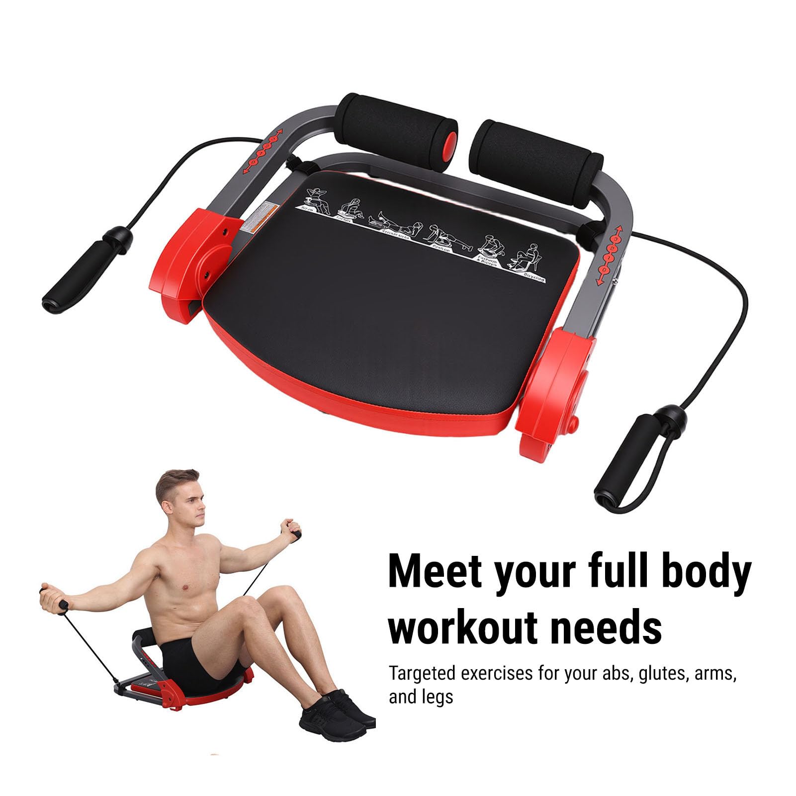 Alomejor Maszyna do ćwiczeń Mięśni Brzucha, Stal z Opaskami Fitness, Regulowany Przyrząd do ćwiczenia Mięśni Brzucha Domowej Siłowni, Podstawowy Sprzęt Treningowy Idealnego Programu ćwiczeń