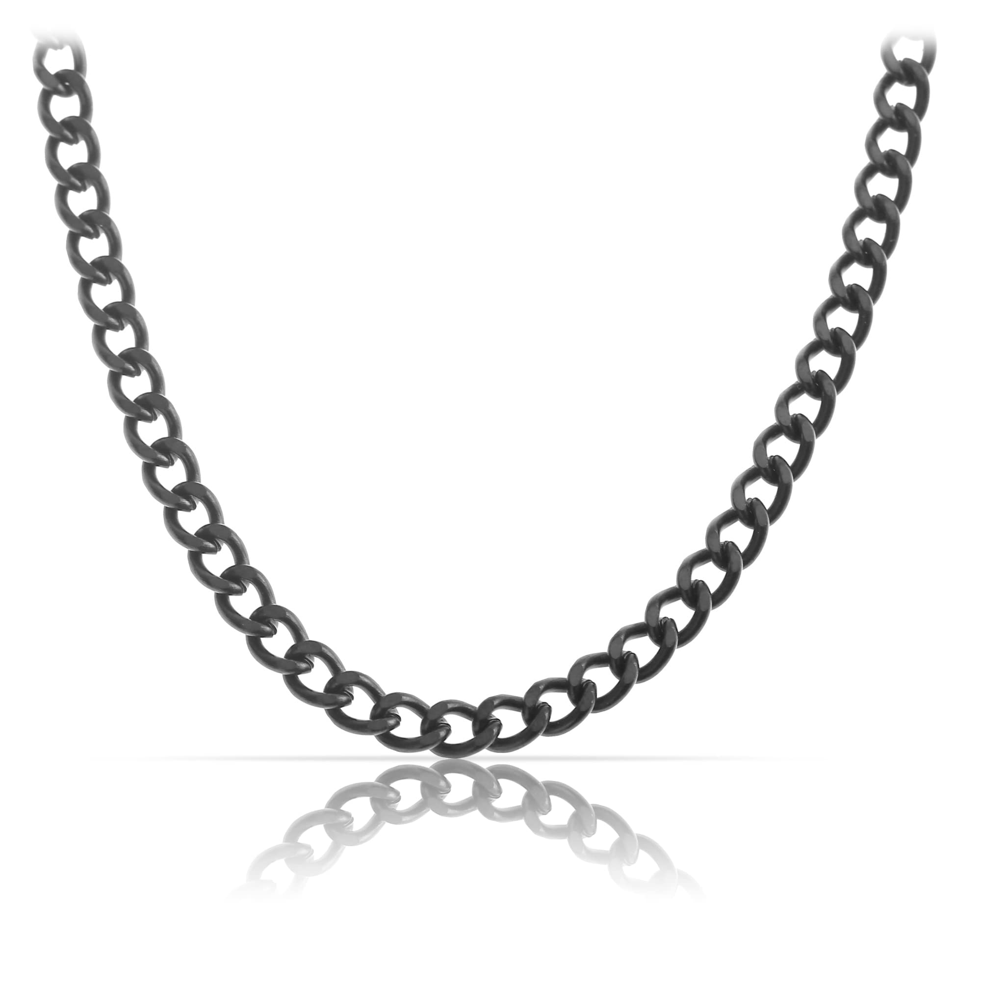 Made by Nami Gun-Metal Halskette aus Edelstahl • Robuste Schwarze Halskette • Königskette 60 cm | 4 mm • Cuban Link Chain Glieder-Kette Panzerkette • Handgemachter Herren-Schmuck (Schwarz 4mm)