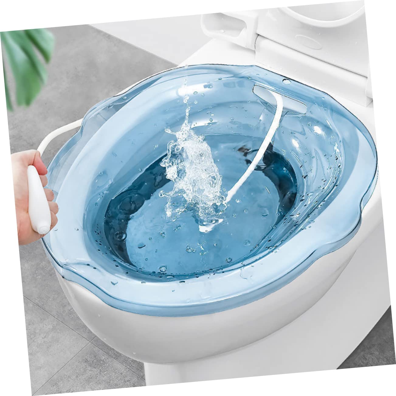 minkissy Sitz Bath in Pet Cristallo Blu Con Gancio Vasca Bocca Per Donne Post-parto e Emorroidi Design Ergonomico Antiscivolo Per Igiene Personale e Bagno Per Wc Facile Da Appendere e Usare