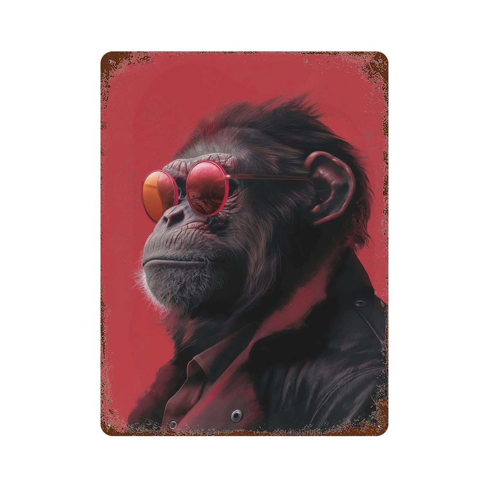 Monkey in Glasses Animal 15.7"x11.8" Aged Metal Wall Plaque, Classic Wall Plaque for Basement, Hobby Room And Garage Decor