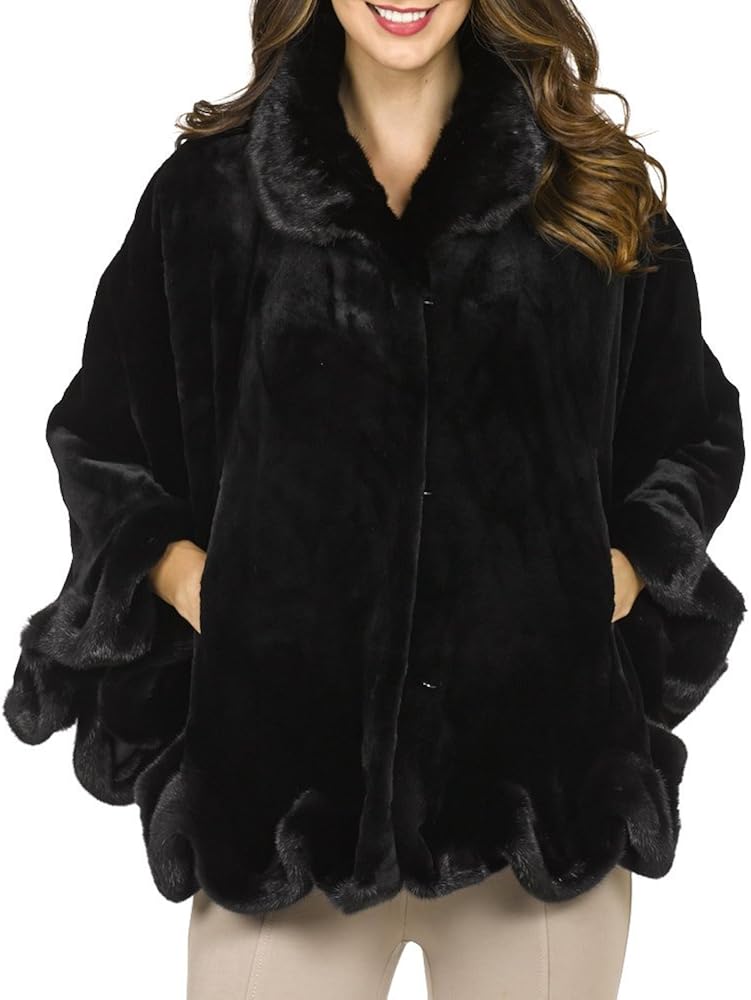 Mink Cape with Ruffled Trim in Black at Amazon Women’s Clothing store