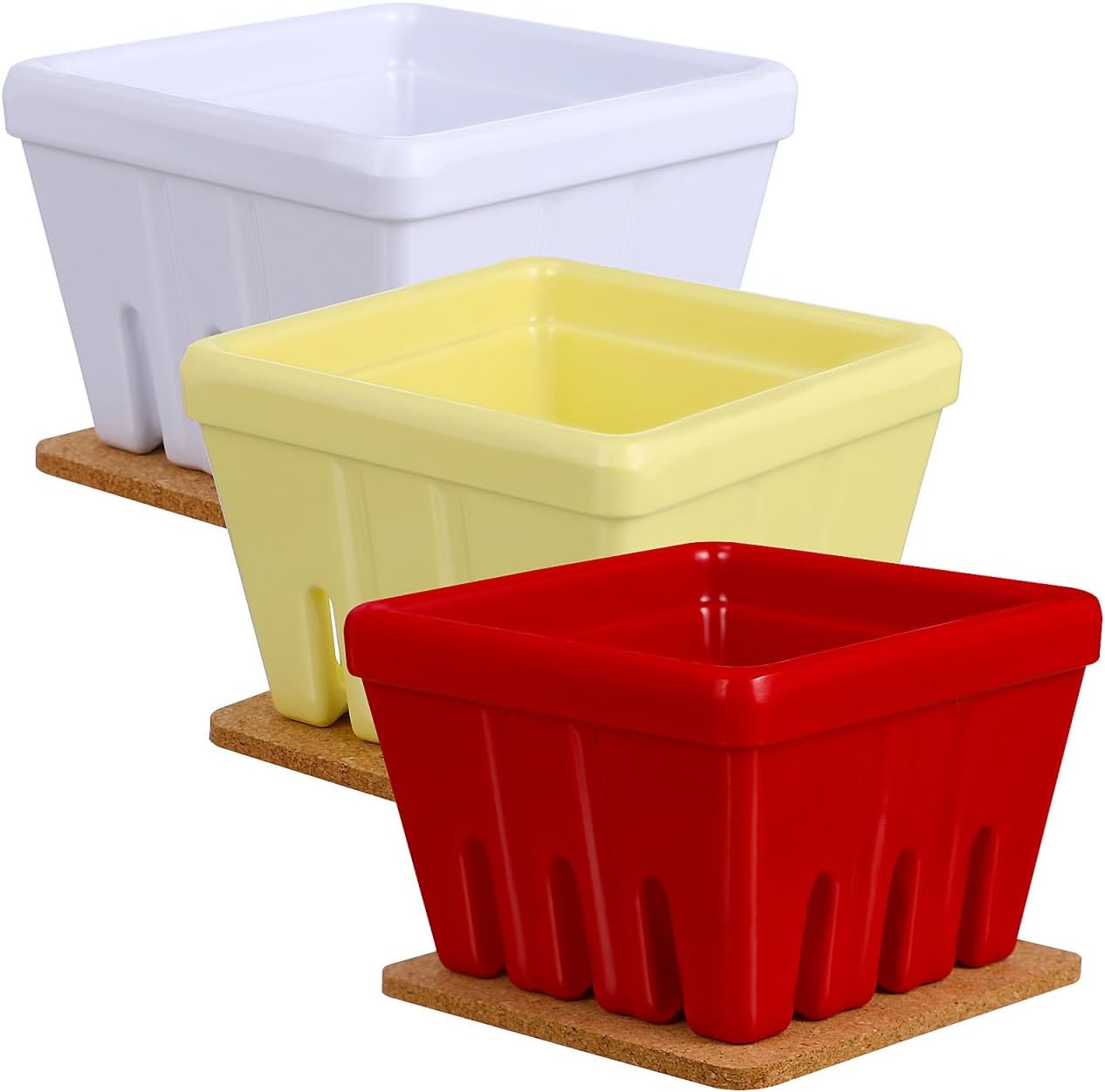 Luxshiny 3pcs Berry Basket with Cork Coasters Set Pulp Berry Basket Bowls Fruit Packaging Fruit Containers Keeper Containers for Fridge