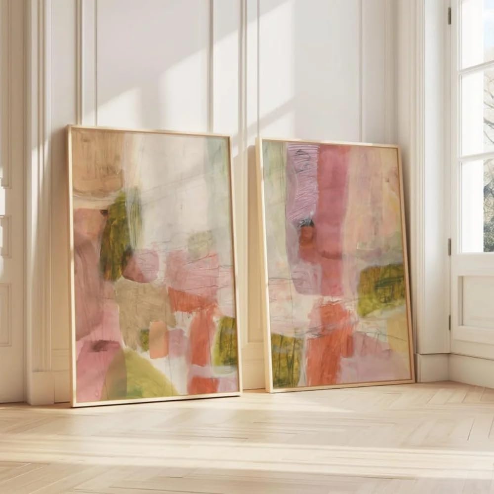 GOSRD Canvas Prints Abstract Pastel Wall Art,Blush Terracotta PrintingLavender Olive Green Painting Living Room Calm(40x50cm-2pcs)