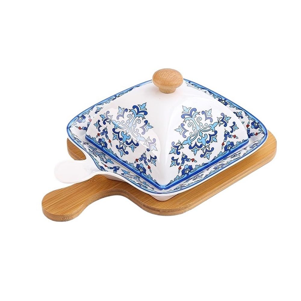 HPTHLY Butter Dish Ceramic Butter Dish, Butter Dish, Snack Dish With Lid, Small Dish, Plate Butter Container (Blue)
