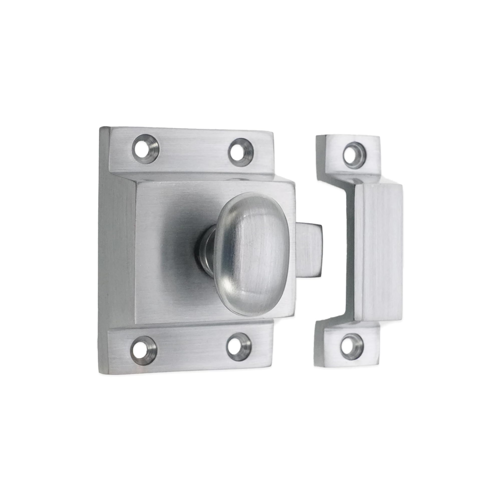 Infinity Decor Solid Brass Cupboard Catch - Thumb Turn Latch Lock - for Drawer, Wardrobe, Cabinet Doors (Satin Chrome)