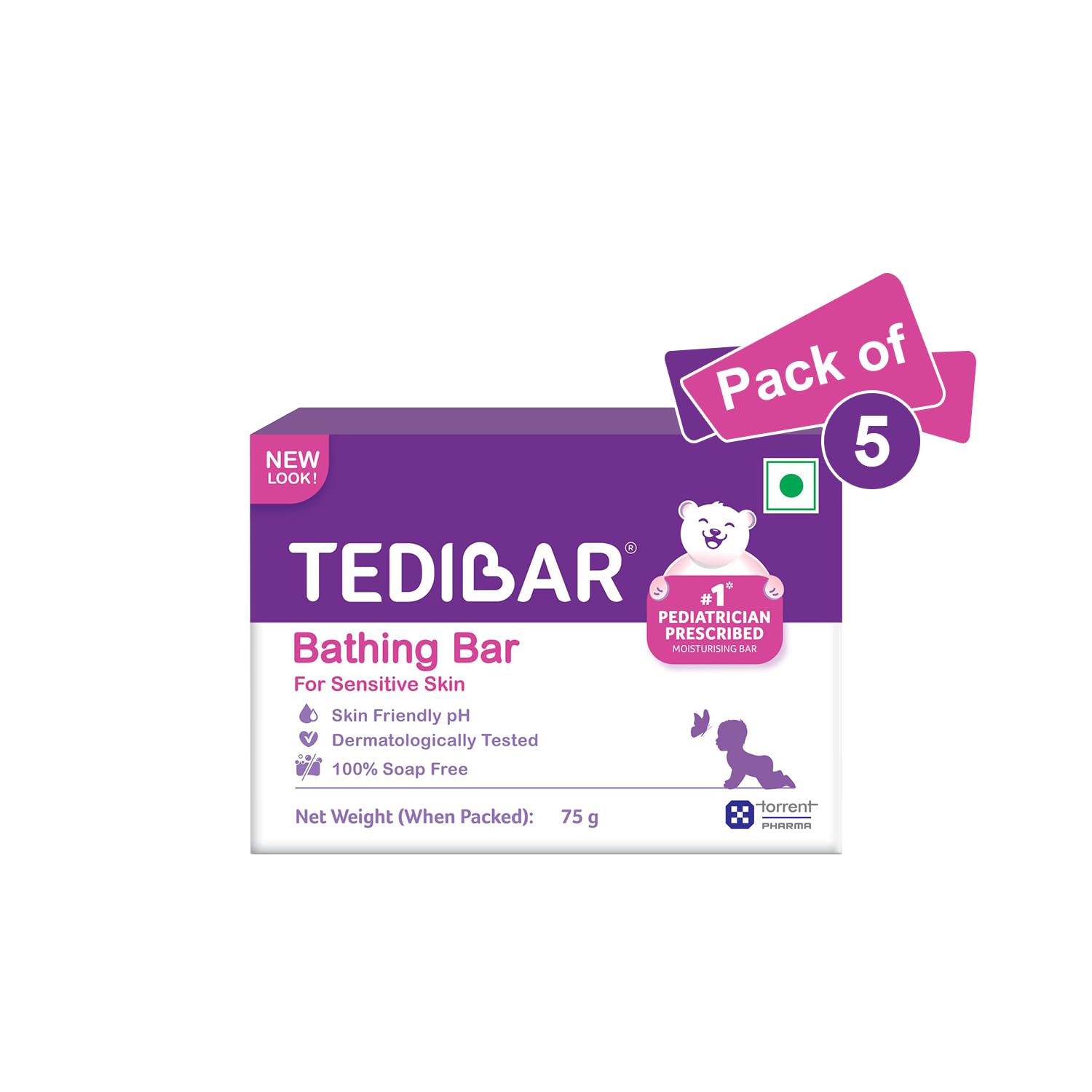 Tedibar Moisturising Baby Bathing Bar with Skin Friendly PH|100% Soap Free|Prevents Dryness & Rashes|Dermatologically Tested 75gm x Pack of 5 (B0D323W8QS) Amazon Price History, Amazon Price Tracker