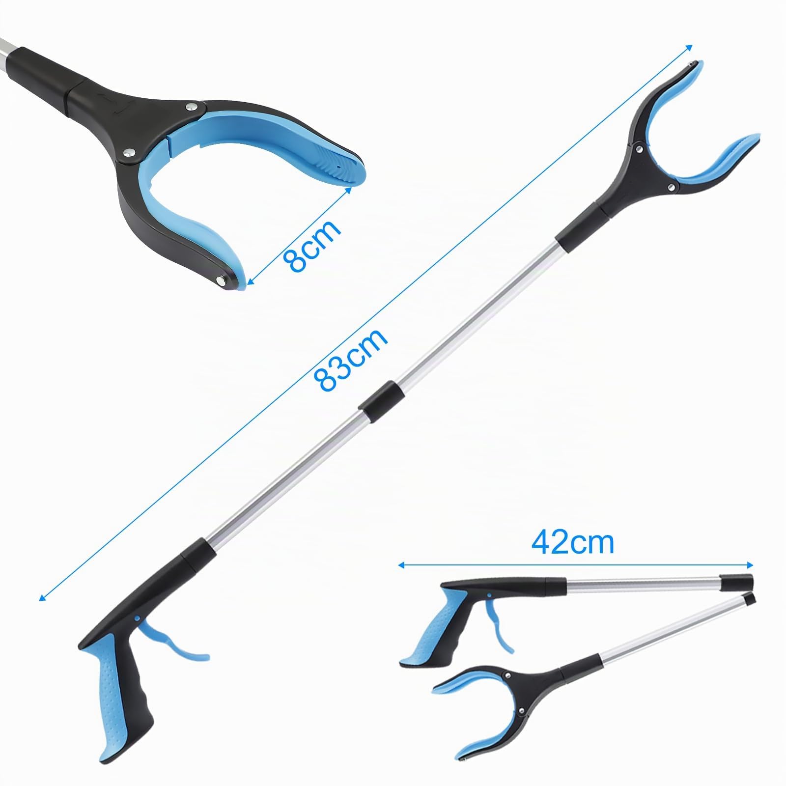 Lot de 2 Pince Ramasse Objet, 83cm Pince de Préhension, avec Embout magnétique et tête pivotante à 360°, 32.6 Zoll Aluminium Pliable Pince pour Ramasser sans se Baisser