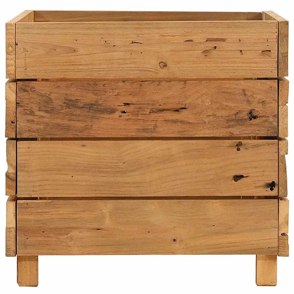 Hochbeet 50x40x38 cm aus recyceltem Teakholz und Stahl mit Ablage für Balkon Garten Terrasse robust wetterfest ideal für Kräuter und Blumen