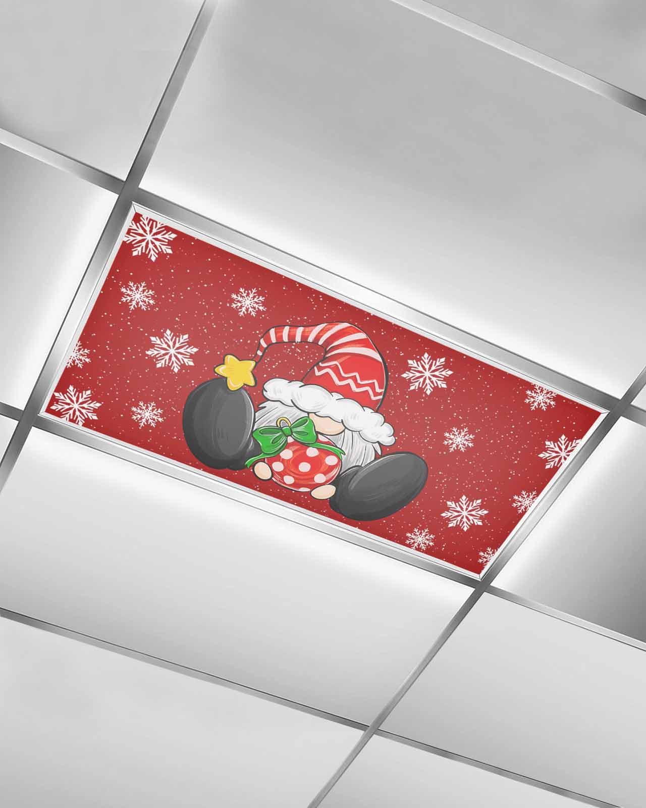 1 Pcs Christmas Magnetic Fluorescent Light Cover for Ceiling Classroom, Christmas Cartoon Gnomes Snowflake Red Ceiling Light Filters Accessories for School Office Drop Decor 4 x 2 Feet