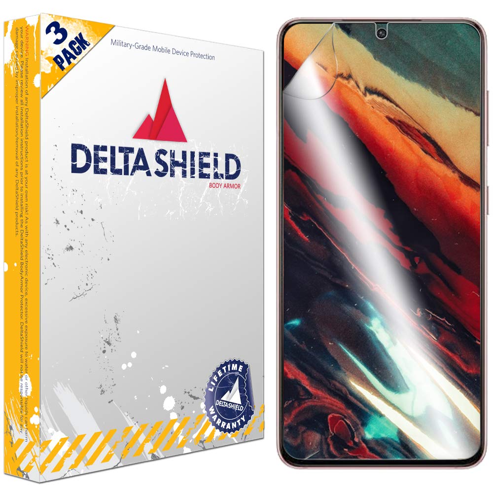 DeltaShield Screen Protector for Samsung Galaxy S21 (6.2 inch) (3-Pack)(Slim Design for Cases)[Compatible with Fingerprint Scanner] BodyArmor Anti-Bubble Military-Grade Clear TPU Film