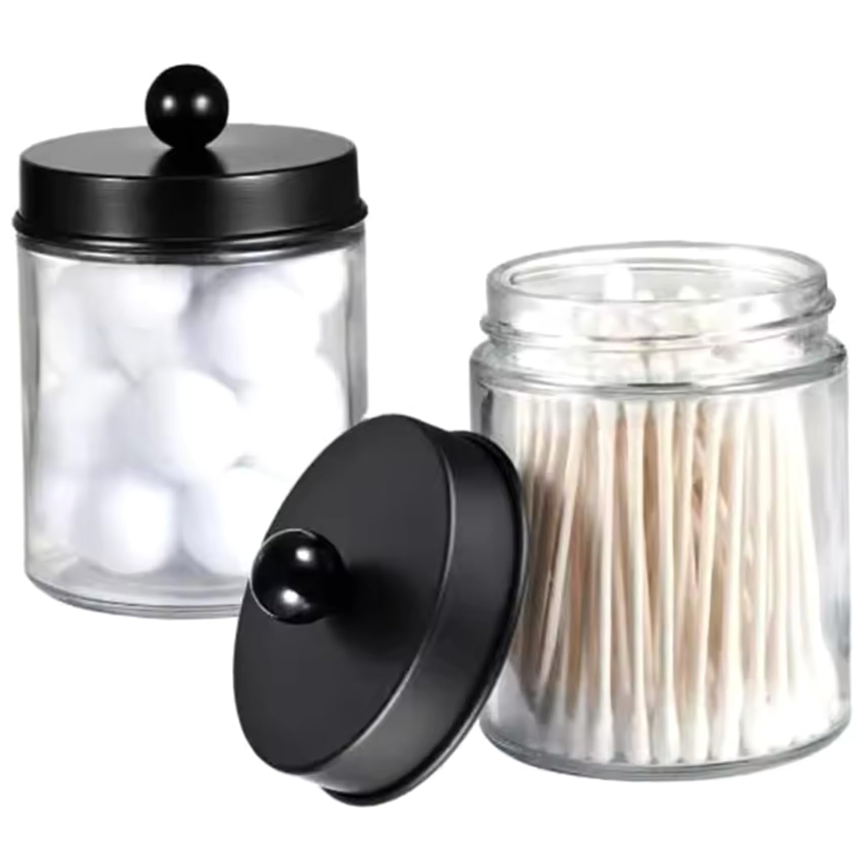 Xdyyjrasa Cotton Swab Holder - 2Pcs Transparent Glass Container with Lid, Dustproof for Dental Floss Lipstick Qtip in Bathroom Living Room 3x4.5