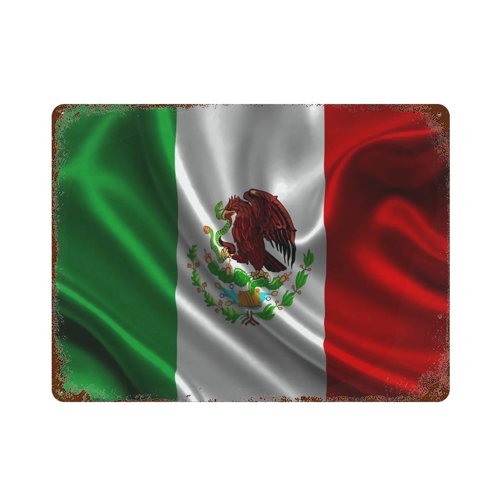 KWQDOZF Mexican Flag Theme Metal Tin Sign,Vintage Iron Hanging Plate Horizontal with Rust Poster Wall Decor 12x16inch