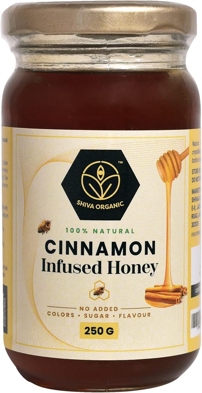 Shiva Organic Cinnamon Infused Honey-250g |100% Natural and Pure Honey No Added Sugar No Added Color Flavour Unadulterated