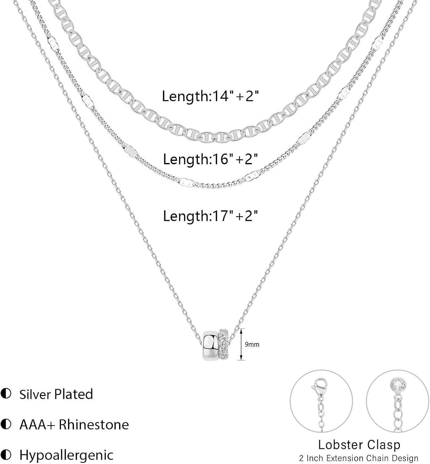 OGD Layered CZ Rondelle Pendant Necklaces for Women, 14K Gold Plated Trendy Mariner Chain Dainty Circle Rondelle Pendant Choker Necklace for Women Two-Toned Cubic Zirconia Gold Necklace - Image 5