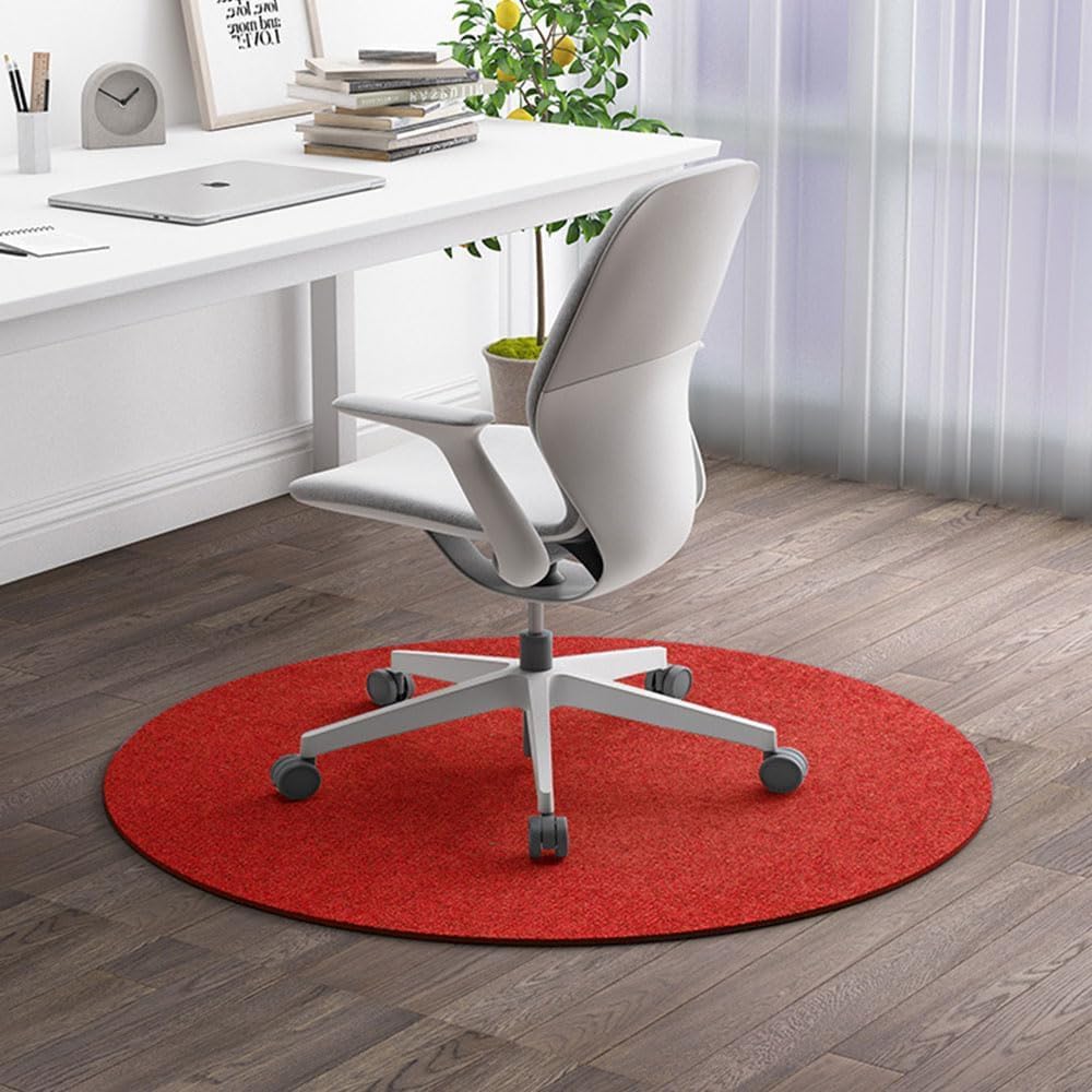 Tapis de chaise de bureau rond 120cm et tapis protection plancher bois franc rouge