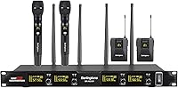 Vista 8 de Sistema de micrófono inalámbrico profesional, juego de micrófono inalámbrico UHF de 4 canales con 2 micrófonos de mano, 2 micrófonos