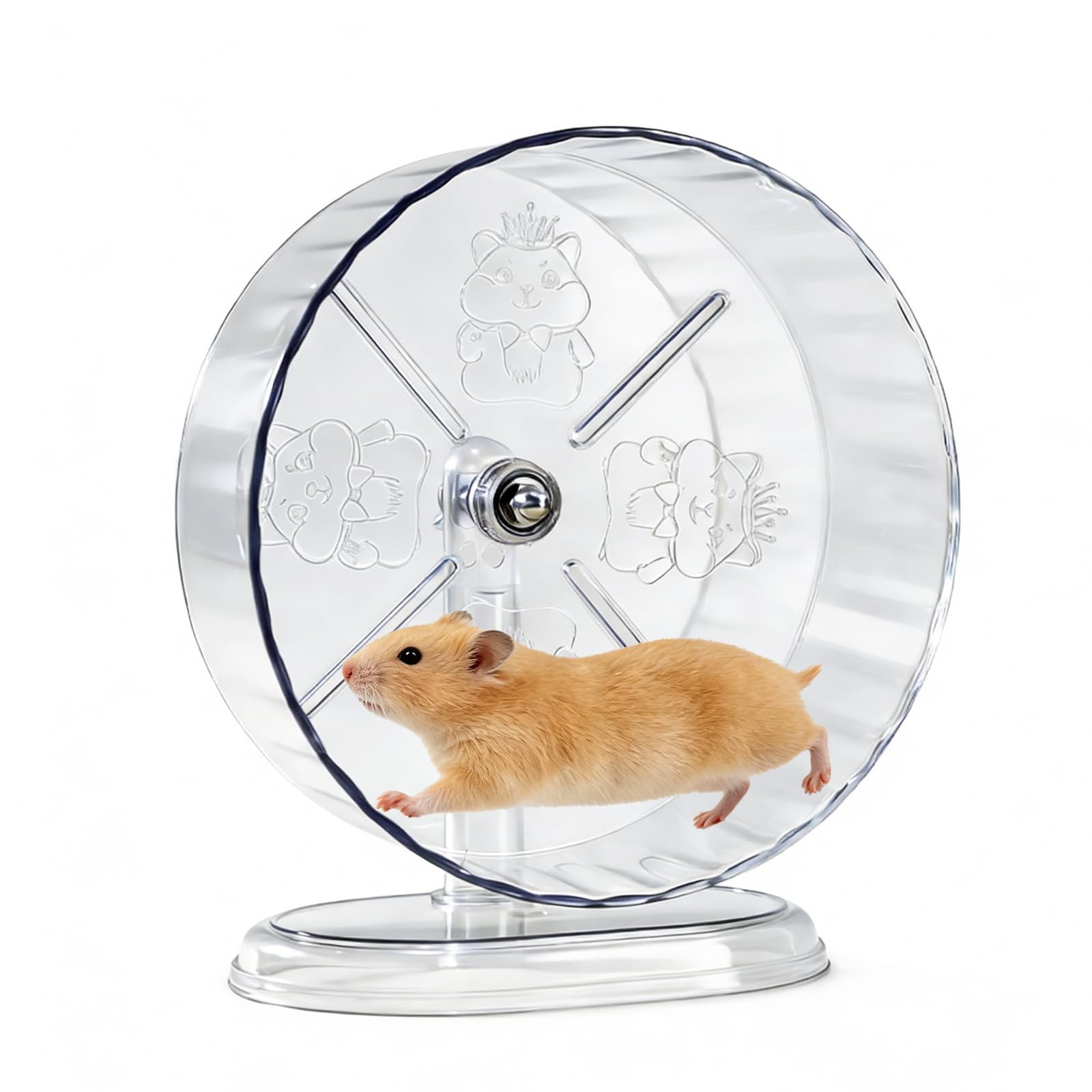 Silent Hamster Exercise Wheel, 24CM Quiet Hamsters Wheels Acrylic Hamster Exercise Wheel with Adjustable Stand for Hamsters Gerbils Mice Small Animals （Transparent color）