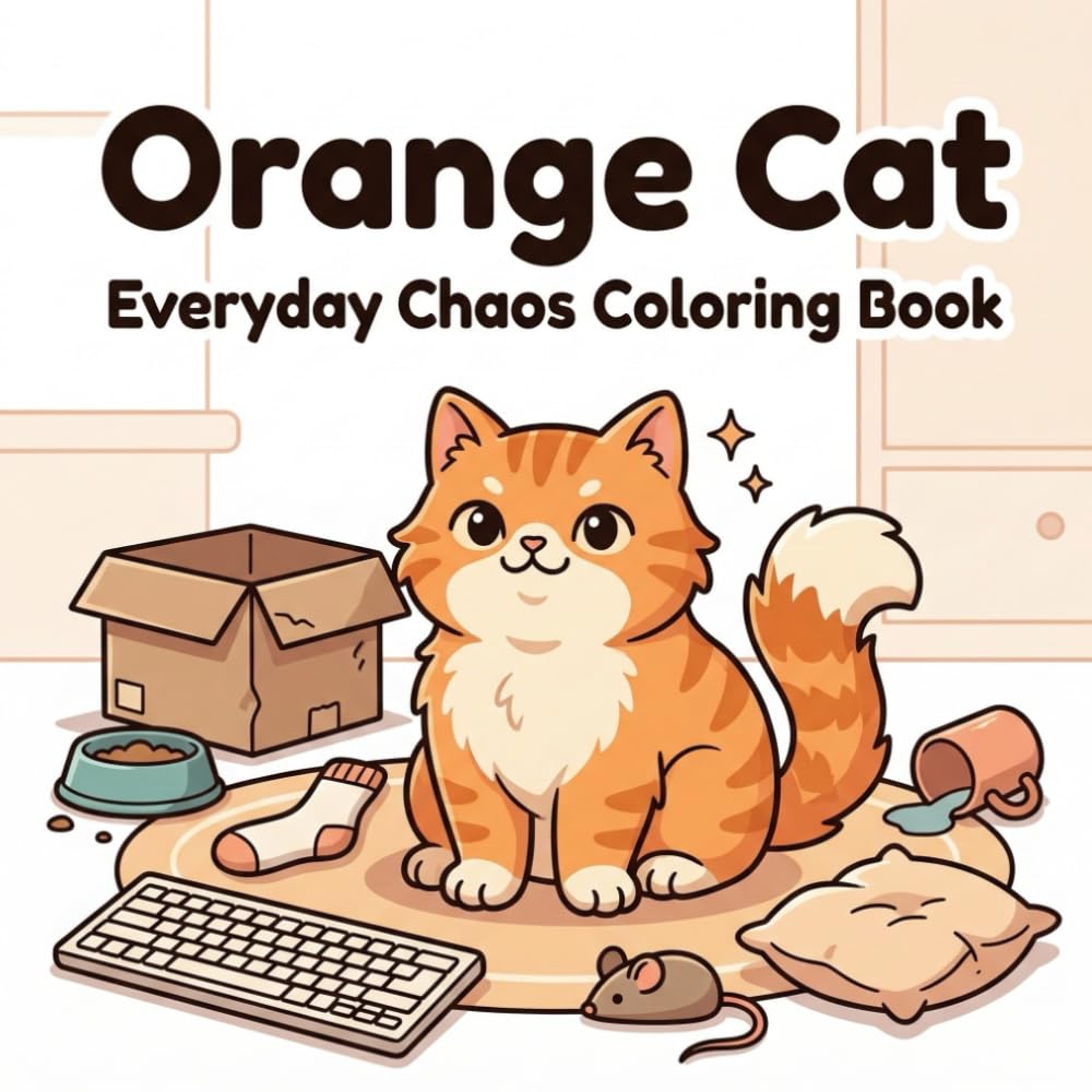 Orange Cat Everyday Chaos Coloring Book: Funny and Relatable Cute Cat Behavior Scenes Full of Zoomies, Snacks, Boxes, and Daily Mischief