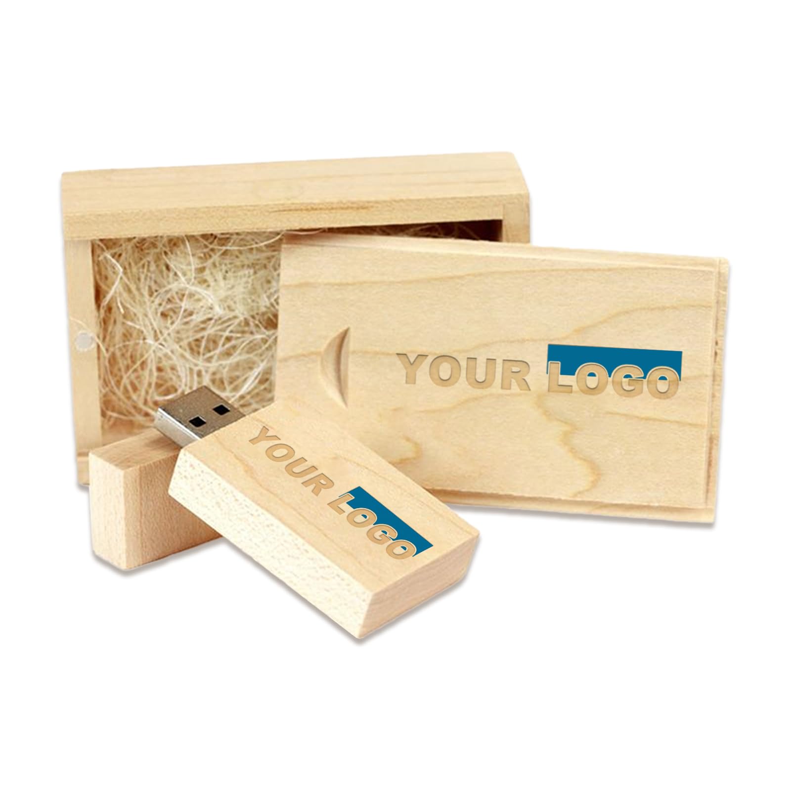 JBOS Individueller Holz USB-Stick 4 GB – 10er-Pack mit Holz-Geschenkbox – Personalisierter USB 2.0 Stick für Werbung, Events & Business – Ahorn oder Walnuss Holz