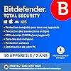Bitdefender Total Security 2025 | 10 Appareils | 2 Ans | PC/Mac/iOS/Android | Code d’activation par email | Renouvellement Automatique