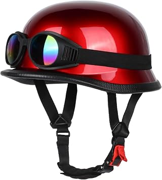 Motorcycle Half Helmet, Vintage Motorcycle German Half Helmet, DOT Approved Open-Face Helmet with Quick Release Buckle, Half Shell Motorbike Helmet for Adult Men and Women