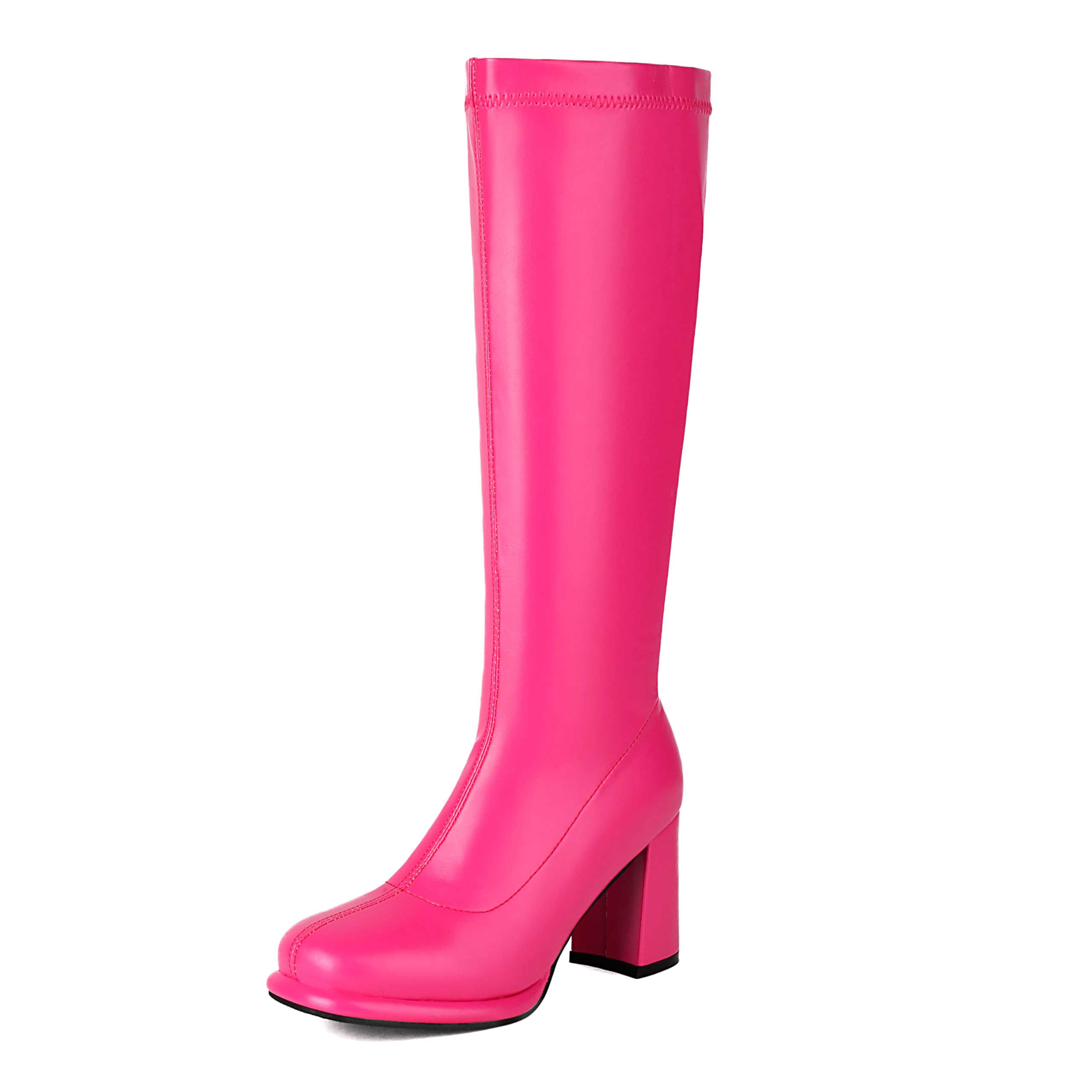 BEAUPAS Womens Knee High Platform Chunky Boots Gogo Boots Tall Boots Goth High Heel Long Boots Round Toe