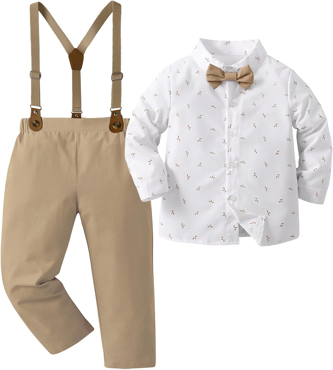 Boarnseorl Baby Boys Pants Sets,Toddler Gentleman Outfits, Infant Long Sleeve Shirt + Pants + Bow Tie + Suspenders