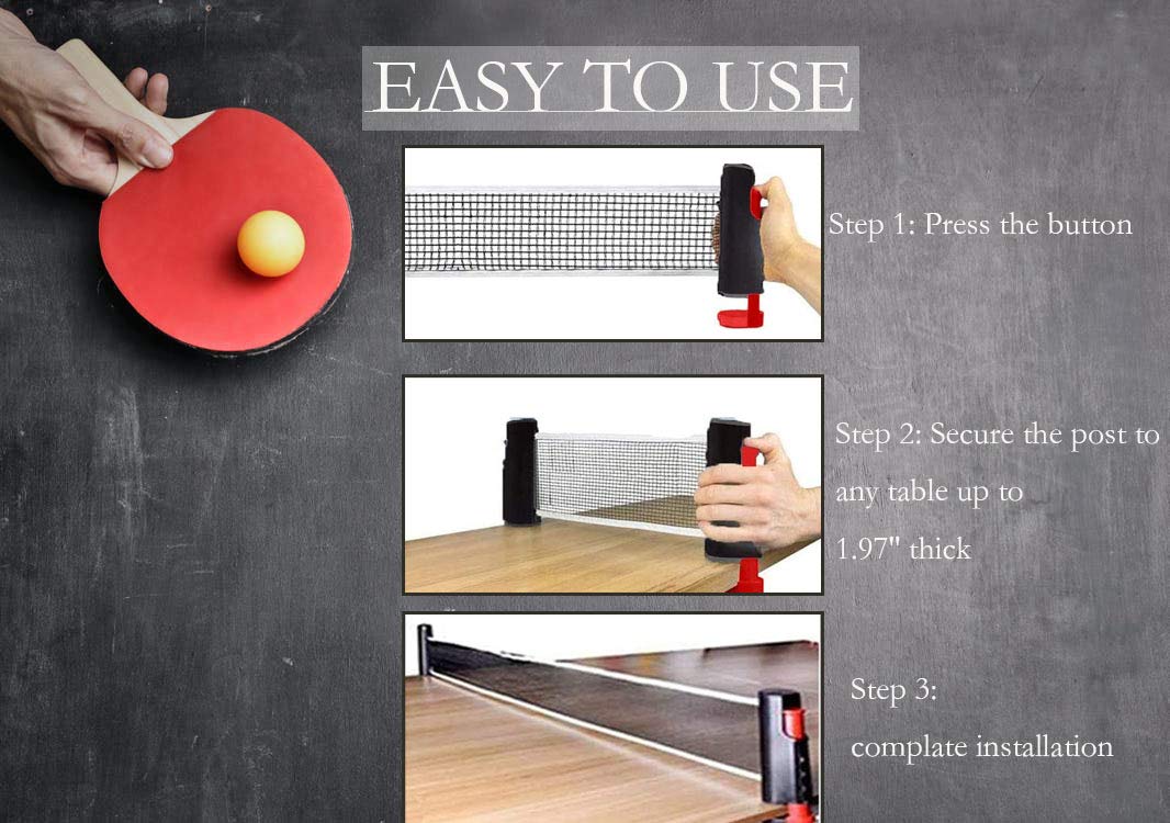 Juego de Tenis de Mesa portátil con Red retráctil Ping Pong Juego de Red con 2 Palas y 9 Pelotas, 1 Bolsa de Almacenamiento, Exterior y hogar, Juego de Oficina, Palas de Entrenamiento