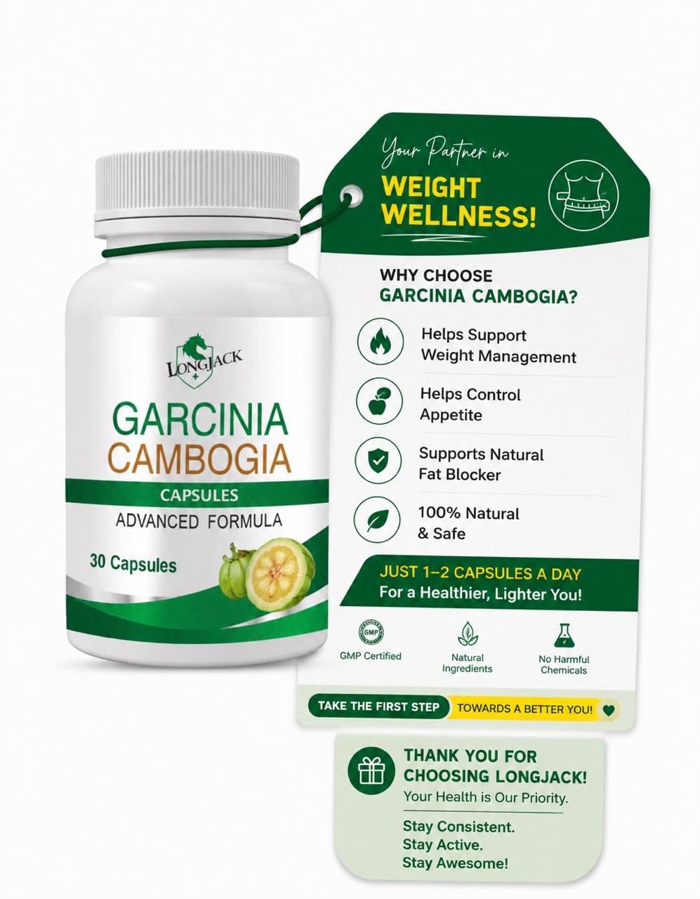 LongJack+ Premium Garcinia Cambogia Extract, Plant-Based Herbal Supplement, 30 Days Supply