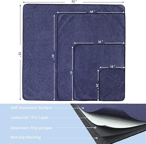 Miniatura 10 de Qeils Almohadillas lavables para cachorros, almohadillas reutilizables para orina (paquete de 2) de 18 x 24 pulgadas, absorbente, a prueba de fugas,