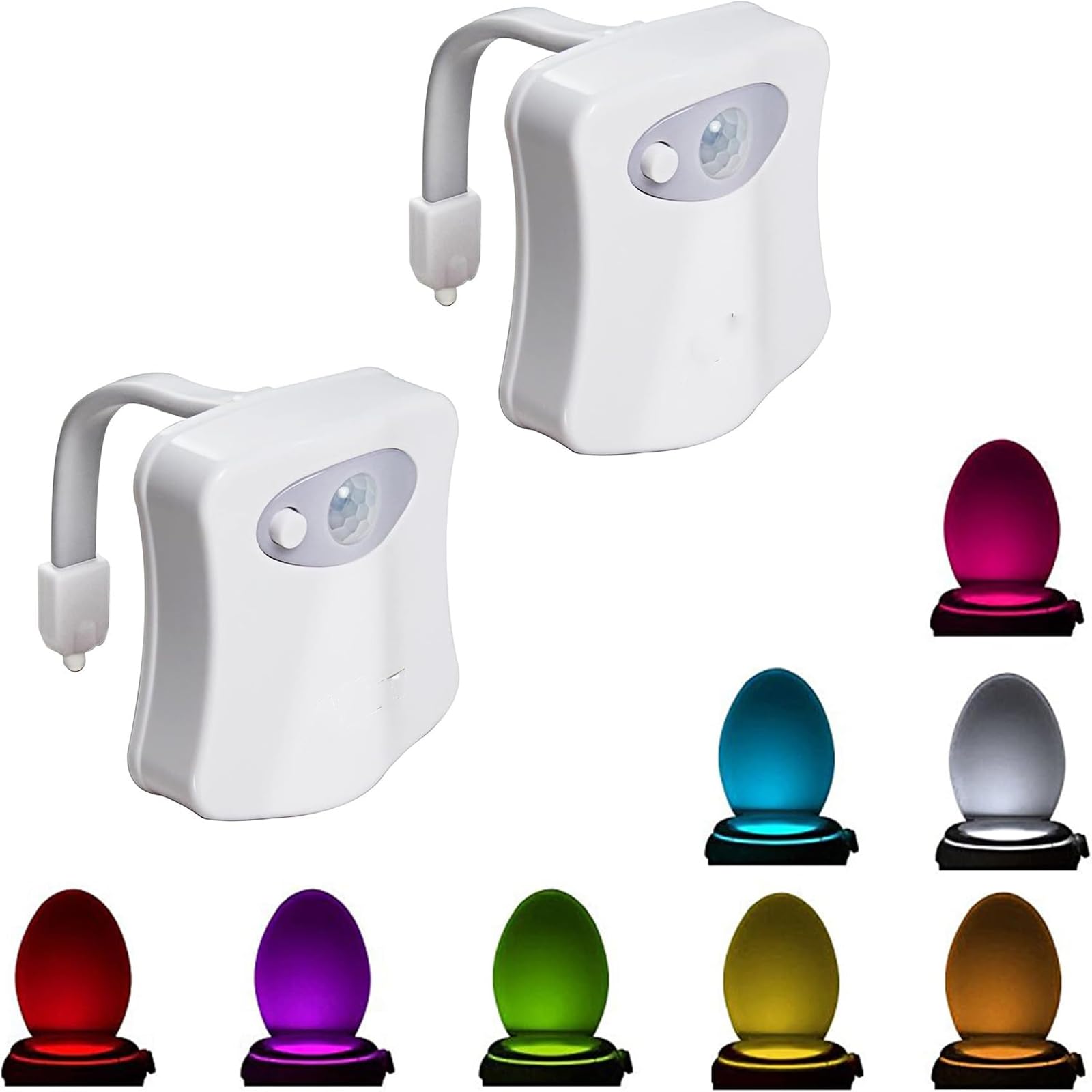 Toilet Night Light 2Pack, Motion Sensor Activated LED Light, 8 Colors Changing Toilet Bowl Illuminate Nightlight for Bathroom Battery, Not Included