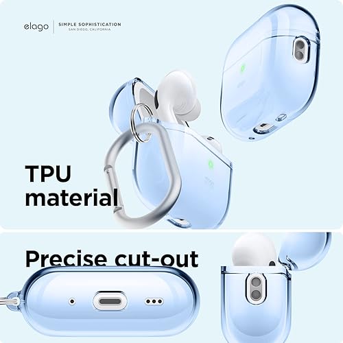 Miniatura 4 de elago Funda transparente compatible con AirPods Pro de 2ª generación, diseñada para AirPods Pro 2, funda protectora con llavero, transparente, carga