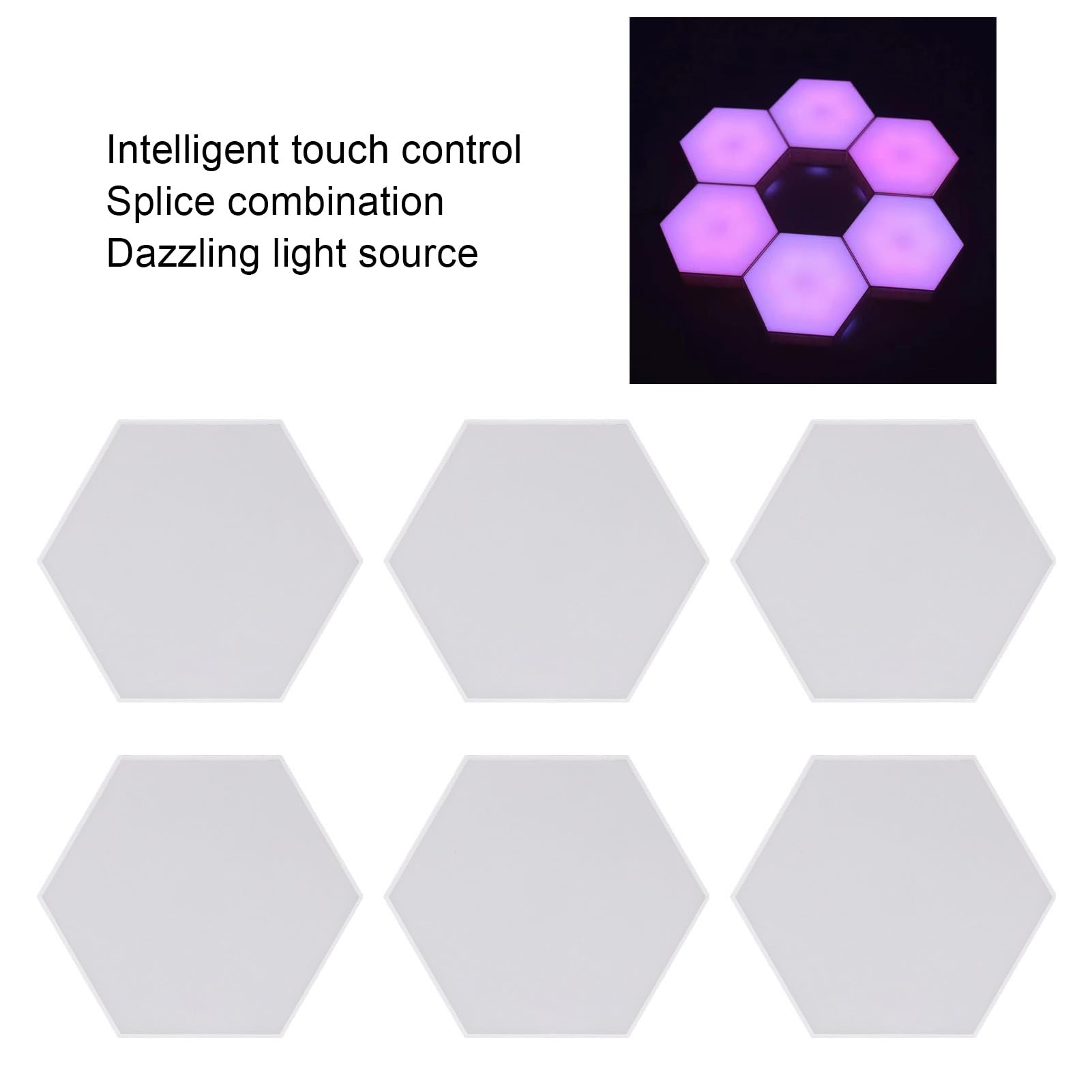 Bewinner Lot de 6 Panneaux D'éclairage Muraux Hexagonaux, Lumières Modulaires LED Hexagonales RVB Smart APP, Panneaux Modulaires Intelligents, Carreaux Hexagonaux, Formes D'extension Push
