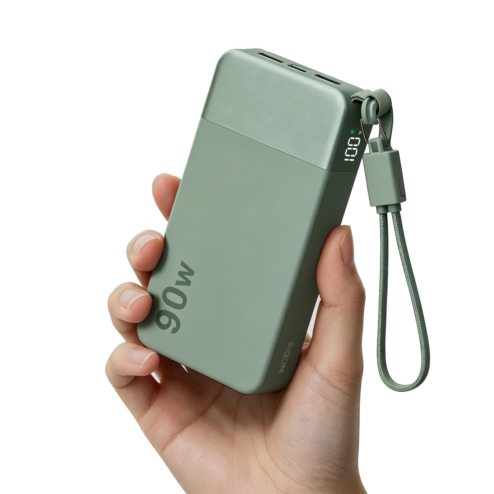 NOBIS Power Bank 90W 20000mAh, ładowarka do laptopa z dołączanym kablem USB-C, szybkie ładowanie PD z 2 portami USB-C i 2 USB-A, wyświetlacz cyfrowy dla laptopa, tabletu i telefonu