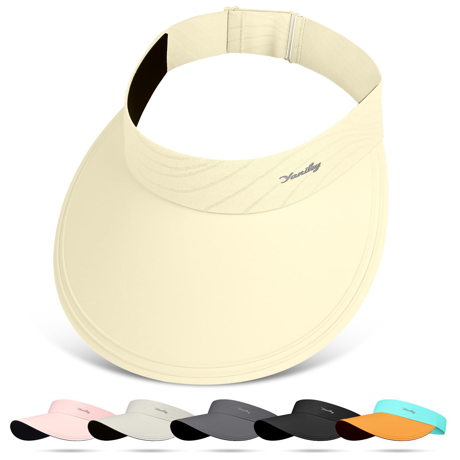 YANIKY Visière de soleil pour femme à large bord pour l'été, UPF50+, protection UV, chapeau de soleil sans couture, casquette de plage pliable