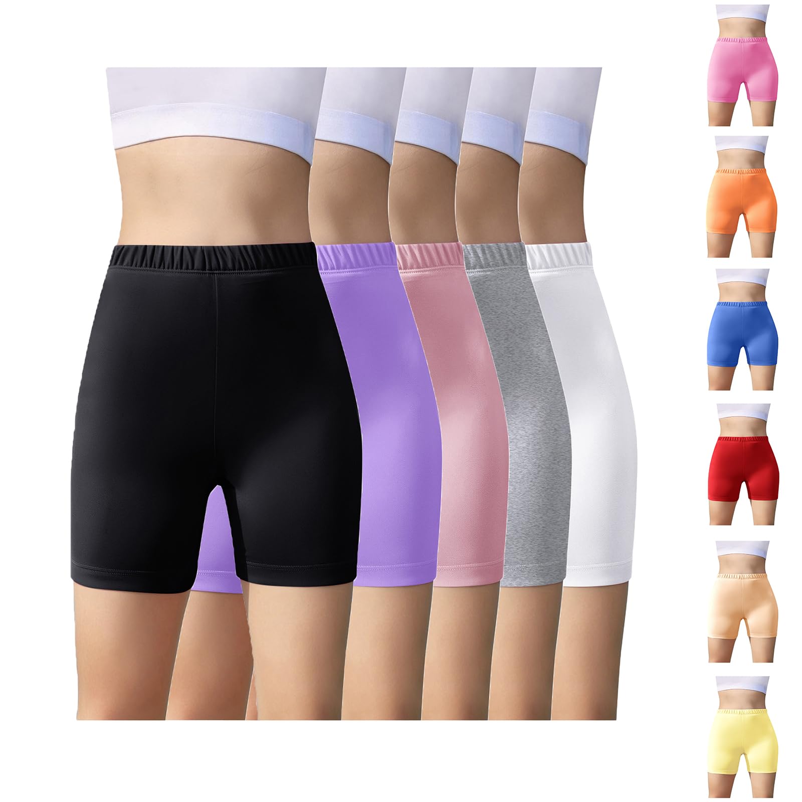 Lot de 5 shorts pour fille - Legging court d'été - Short de cyclisme en coton - Couleur unie - Short de sport stretch - Pantalon de yoga - Taille élastique - 5-14 ans