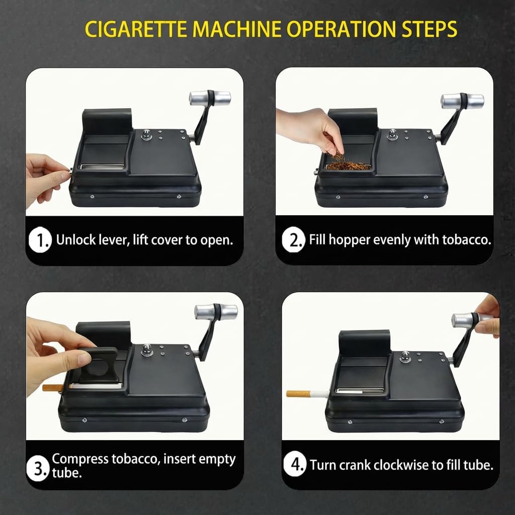 Cigarette Rolling Machine with Enlarged Handle & Gear Design, for 8mm Paper, Includes Cleaning Brush, Probe and Spray Bottle