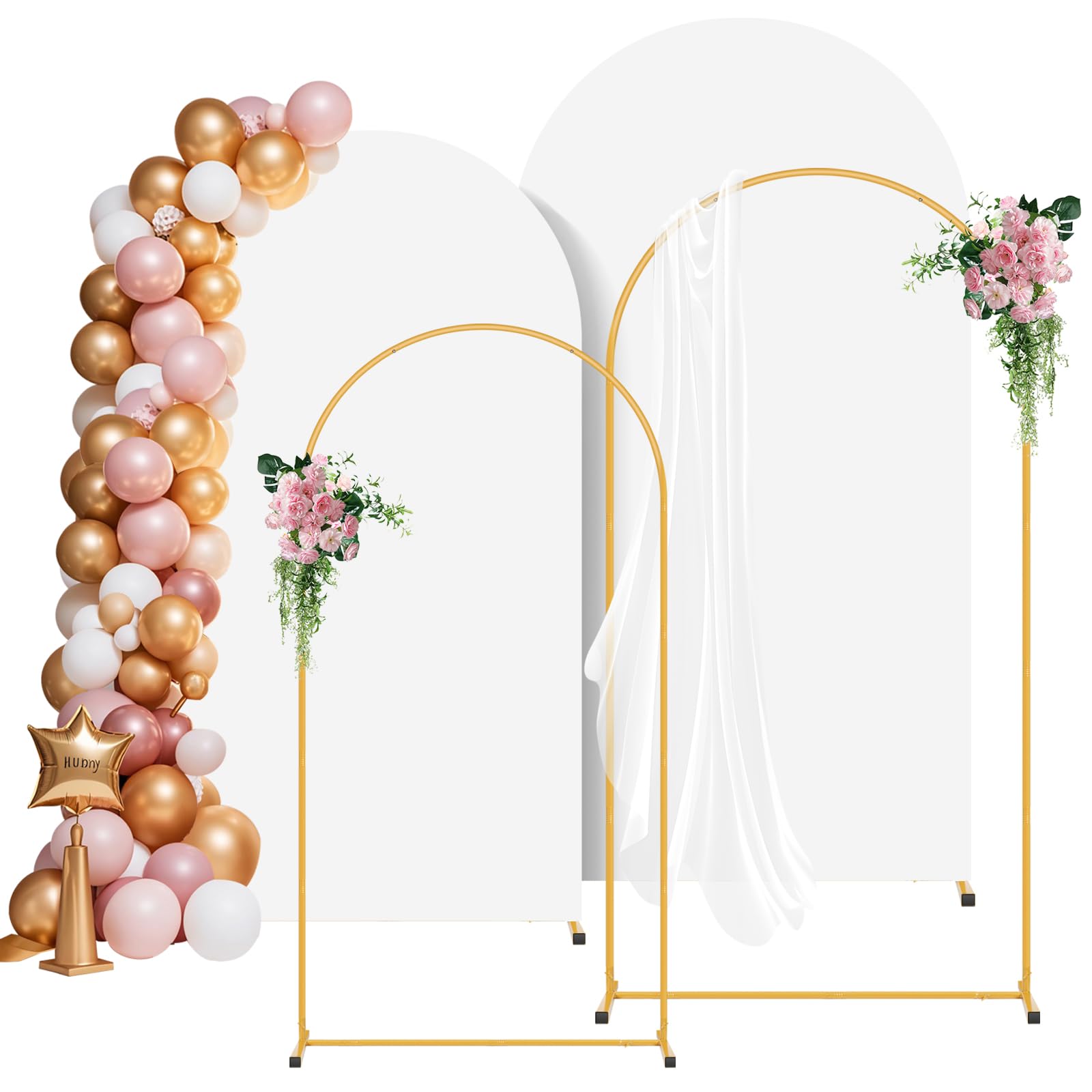 Photo 1 of 2 Pack Metal Arch Backdrop Stand and Cover Set (6FT / 7.2FT), Backdrop Arch Stand with White Arch Backdrop Cover