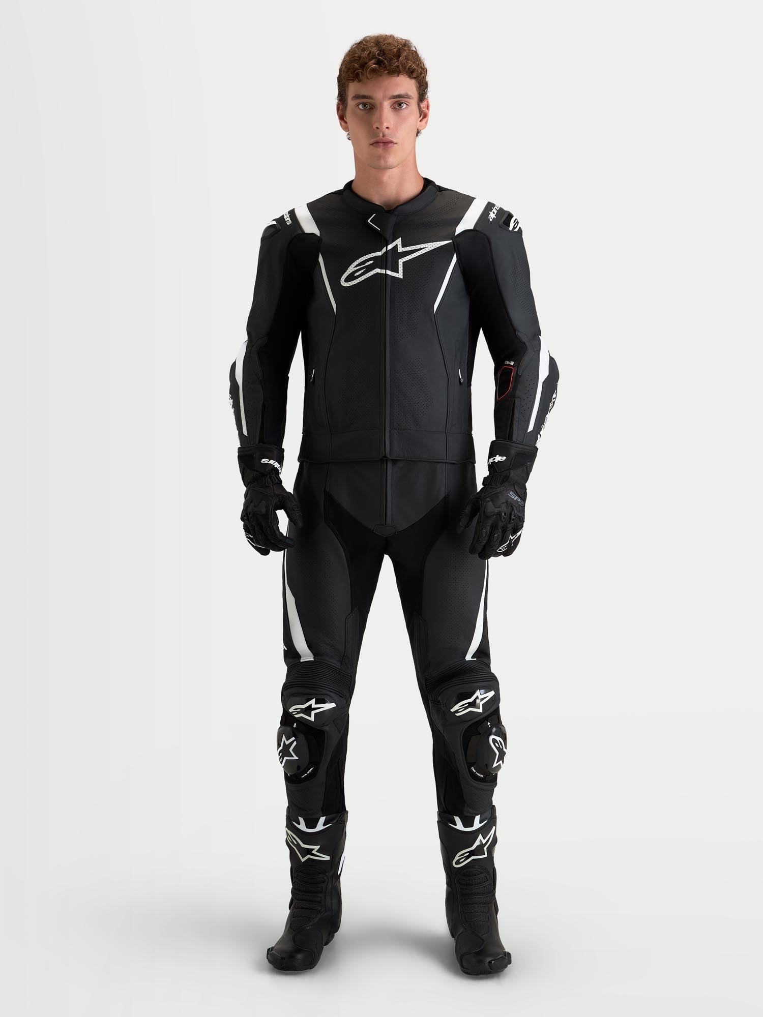 Alpinestars Missile V3 Tuta in pelle da motociclista a due pezzi, nero/bianco, 52