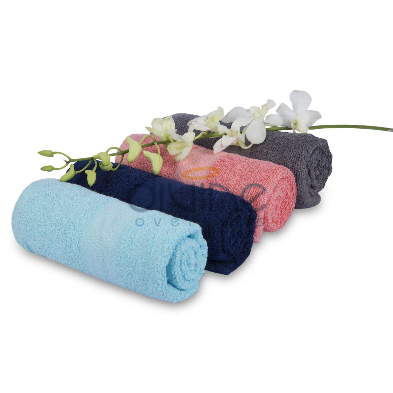 DIVINE OVERSEAS Premium Zero Twist 100% Cotton Hand Towel Set | Ultra Soft Highly Absorbent Luxury Towels | 16 x 26 Inches | Assorted Mix Border Design | Pack of 4 | Bathroom Kitchen Guest Towels 2