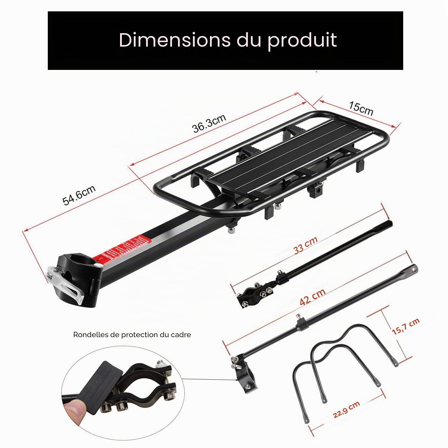 Vélo Porte Bagage, Universel Transporteur Porte bagages arrière de vélo bicyclette accessoires Équipement Vélo Racks avec Réflecteur pour de Longues de Cyclisme